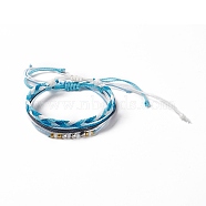 3Pcs 3 Style Plastic Braided Bead Bracelets Set, Waxed Polyester Cord Adjustable Bracelets for Women, Sky Blue, Inner Diameter: 1/2~4-1/8 inch(1.3~10.3cm), 1Pc/style(BJEW-B065-10A)