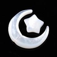 Natural Natural White Shell Beads Sets, Moon with Star, Moon: 15x13x3mm, Star: 7.5x8x3mm, Hole: 0.8mm, about 2pcs/set(SSHEL-N032-52B-01)