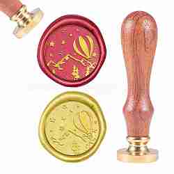 DIY Scrapbook, Brass Wax Seal Stamp and Wood Handle Sets, Hot Air Balloon, Golden, 8.9x2.5cm, Stamps: 25x14.5mm(AJEW-WH0100-460)