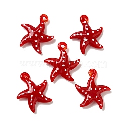 Handmade Lampwork Pendants, Bumpy, Starfish, FireBrick, 35~38x31~32x8~9mm, Hole: 2~4mm(LAMP-G162-07C)