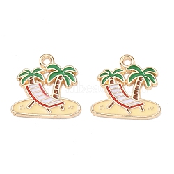 Alloy Enamel Pendants, Coconut Tree with Beach Chair Charms, Golden, 17x18x1mm, Hole: 1.6mm(AL-CBAE435-08G)