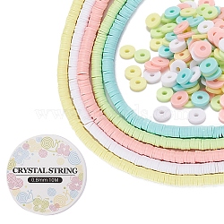 DIY Bracelet Making Kits, with Disc Handmade Polymer Clay Beads Strands and Elastic Crystal Thread, Mixed Color, 6x1mm, Hole: 2mm, about 380~400pcs/strand, 17.7 inch, 5 colors, 1 strand/color, 5 Strands(DIY-YW0003-92B)