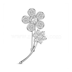 SHEGRACE Brass Brooch, with Grade AAA Cubic Zirconia, Flower, Platinum, 55.4x25mm(JBR053A)