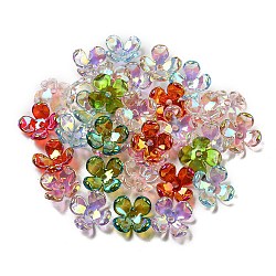 Acrylic Bead Caps, AB Color Plated, 4-Petal Flower, Mixed Color, 12x12x5mm, Hole: 1.5mm(OACR-C021-02)