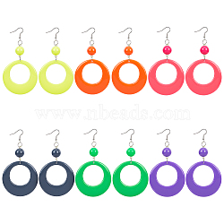 6 Pairs 6 Colors Donut Resin Dangle Earrings with Iron Pins for Women, Mixed Color, 97x54mm, 1 pair/color(EJEW-AN0004-14)