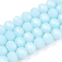 Opaque Solid Color Glass Beads Strands, Faceted, Rondelle, Light Sky Blue, 4x3mm, Hole: 0.4mm, about 113~115pcs/strand, 41~42cm(EGLA-A034-P4mm-D06)