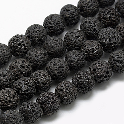 Natural Lava Rock Beads Strands, Dyed, Round, Black, 8~9mm, Hole: 1mm, about 46~48pcs/strand, 15.1 inch(G-S255-8mm-06)