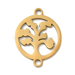 304 Stainless Steel Connector Charms, Flat Round with Tree of Life Links, Golden, 19x14.5x1mm, Hole: 1.8mm(STAS-D013-02A-G)
