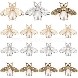 WADORN 12Pcs 3 Colors Zinc Alloy Bees Shoe Decorations, with ABS Plastic Imitation Pearl, Mixed Color, 33.5x45x7mm, Hole: 4.5x6mm, 4pcs/color(FIND-WR0006-69)