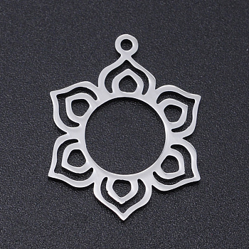 304 Stainless Steel Pendants, Laser Cut Pendants, Flower, Stainless Steel Color, 25x19.5x1mm, Hole: 1.5mm