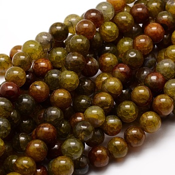 Dyed Natural Agate Round Beads Strands, Olive, 6mm, Hole: 1mm, about 64pcs/strand, 14.7 inch