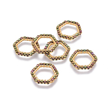 MIYUKI & TOHO Handmade Japanese Seed Beads, with 304 Stainless Steel Link Rings, Loom Pattern, Hexagon, Golden, Colorful, 15~15.5x16x1.8~2mm