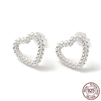 Heart 925 Sterling Silver Stud Earrings for Women, Silver, 11.5x13mm