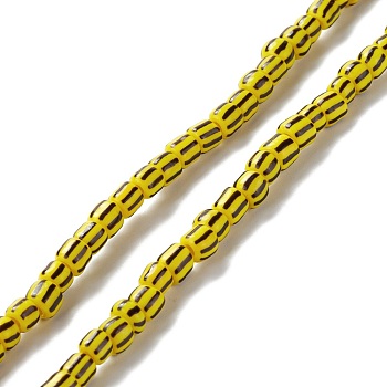 Handmade Lampwork Beads Strands,  3 Tone, Column, Gold, 4~5.5x2~4mm, Hole: 1.8mm, about 130pcs/strand, 14.96~15.16 inch(38~38.5cm)