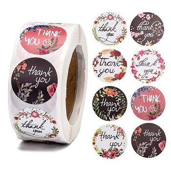 1 Inch Thank You Theme Self-Adhesive Paper Stickers, Gift Tag, for Party, Decorative Presents, Round, Colorful, 25mm, 500pcs/roll