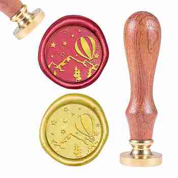 DIY Scrapbook, Brass Wax Seal Stamp and Wood Handle Sets, Hot Air Balloon, Golden, 8.9x2.5cm, Stamps: 25x14.5mm