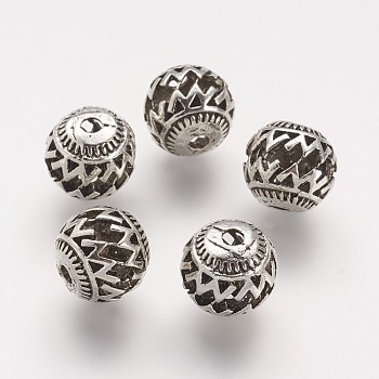 Tibetan Style Alloy Beads, Round, Antique Silver, 10x9.5mm, Hole: 2mm
