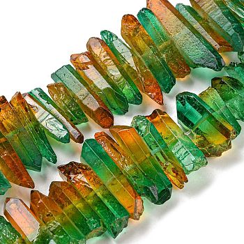 Natural Dyed Quartz Beads Strands, Two Tone Color, Chip, Sea Green, 17~27x5~9x7~9mm, Hole: 1mm, about 66pcs/strand, 16.14''(41cm)