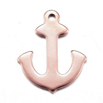 Ion Plating(IP) 304 Stainless Steel Pendants, Anchor, Rose Gold, 16x13x0.8mm, Hole: 1mm
