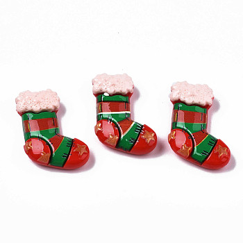 Opaque Resin Cabochons,  Christmas Sock, Red, 30x20x7mm