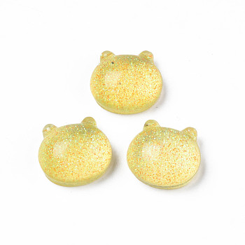 Translucent Acrylic Cabochons, with Glitter Powder, Cat, Yellow, 14.5x15.5x8mm