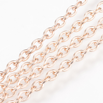 Iron Cable Chains, for DIY Jewelry Making, with Spool, Unwelded, Oval, Rose Gold, 3x2x0.5mm, about 328.08 Feet(100m)/roll