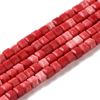 Natural Agate Beads Strands, Dyed, Cube, Crimson, 3x3x3mm, Hole: 1mm, about 228pcs/strand, 15.08''(38.3cm)