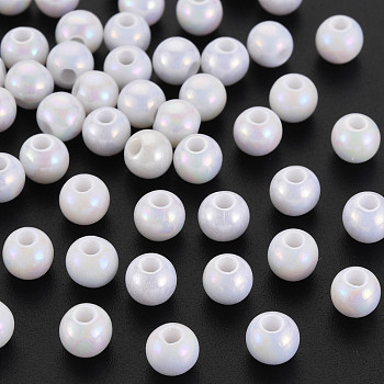 Opaque Acrylic Beads, AB Color Plated, Round, White, 6x5mm, Hole: 1.8mm, about 4400pcs/500g