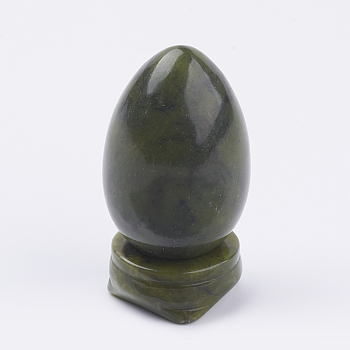 Natural Xinyi Jade/Chinese Southern Jade Display Decorations, with Base, Egg Shape Stone, 56mm, Egg: 47x30mm