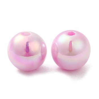 Iridescent ABS Plastic Beads, Round, Pearl Pink, 12x11.5mm, Hole: 2mm