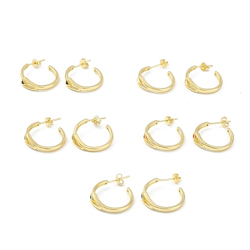 Enamel Triangle Stud Earrings, Real 18K Gold Plated Brass Half Hoop Earrings for Women, Mixed Color, 20.5x6x22mm, Pin: 0.8mm