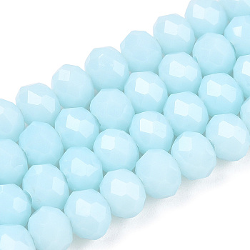 Opaque Solid Color Glass Beads Strands, Faceted, Rondelle, Light Sky Blue, 4x3mm, Hole: 0.4mm, about 123~127pcs/strand, 17~17.5 inch(43~44cm)