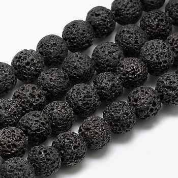 Natural Lava Rock Beads Strands, Dyed, Round, Black, 8~9mm, Hole: 1mm, about 46~48pcs/strand, 15.1 inch