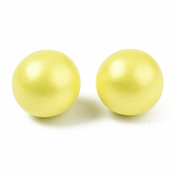 Painted Round Schima Wood Earrings for Girl Women, Stud Earrings with 316 Surgical Stainless Steel Pins, Yellow, 15mm, Pin: 0.7mm