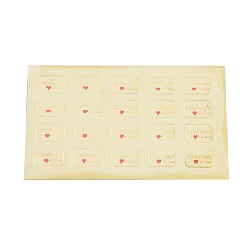Valentine's Day Sealing Stickers, Label Paster Picture Stickers, for Gift Packaging, Rectangle with Word Handmade with Love, Clear, 20x30mm