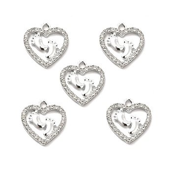 Alloy Rhinestone Pendants, Platinum Tone Hollow Out Heart with Footprint Charms, Crystal, 18x17.5x2.4mm, Hole: 2mm