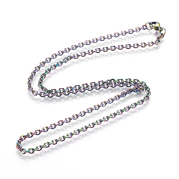 Ion Plating(IP) 304 Stainless Steel Cable Chain Necklaces, with Lobster Claw Clasps, Rainbow Color, 23.62 inch(60cm)