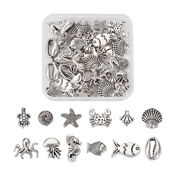 60Pcs 12 Styles Tibetan Style Alloy Beads, Antique Silver, 5pcs/style