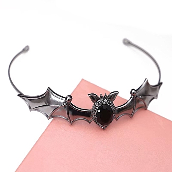 Alloy Hair Bands, Bat, with Acrylic, Black, 140x30mm