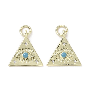 Brass Micro Pave Cubic Zirconia Pendants, with Enamel and Jump Ring, Triangle Charms, Real 18K Gold Plated, 18.5x17x2mm, Hole: 4mm