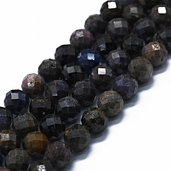 Natural Sapphire Beads Strands, Faceted(64 Facets), Round, 6mm, Hole: 0.8mm, about 62~67pcs/strand, 15.16~15.55 inch(38.5~39.5cm)