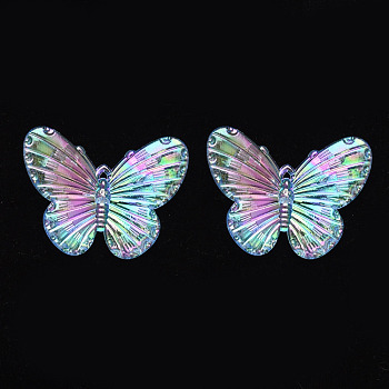 Electroplate Acrylic Pendants, AB Color Plated, Butterfly, Light Steel Blue, 31x41x4mm, Hole: 1.2mm