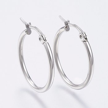 Tarnish Resistant 304 Stainless Steel Hoop Earrings, Hypoallergenic Earrings, Stainless Steel Color, 12 Gauge, 24~26x2mm, Pin: 0.7~1.3x0.68mm