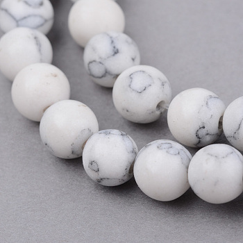 Synthetic Howlite Beads Strands, Round, Frosted, 8~8.5mm, Hole: 1mm, about 47pcs/strand, 15.5 inch