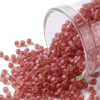 TOHO Round Seed Beads, Japanese Seed Beads, (241FM) Dark Rose Lined Topaz Matte, 11/0, 2.2mm, Hole: 0.8mm, about 3000pcs/10g