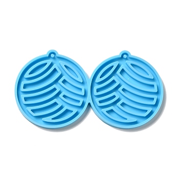 DIY Flat Round with Wave Pendant Silicone Molds, Resin Casting Molds, for UV Resin & Epoxy Resin Jewelry Making, Deep Sky Blue, 53x90x4mm, Hole: 2mm, Inner Diameter: 49x46mm