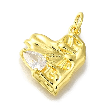 Rack Plating Brass Pendant, with Glass Rhinestone, Lead Free & Cadmium Free, Long-Lasting Plated, Heart, Golden, 17x15x3mm