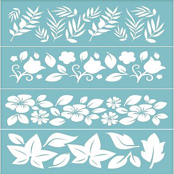 Self-Adhesive Silk Screen Printing Stencil, for Painting on Wood, DIY Decoration T-Shirt Fabric, Flower, Sky Blue, 28x22cm
