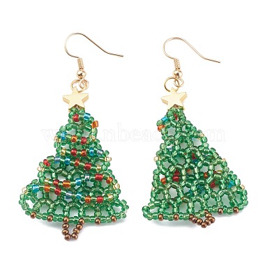 Glass Seed Beads Christmas Tree Dangle Earrings(EJEW-JE04482)-2