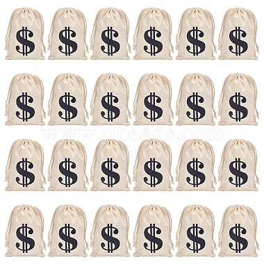 Black Dollar Sign Printed Cotton Cloth Drawstring Bgas(ABAG-WH0083-012)-1